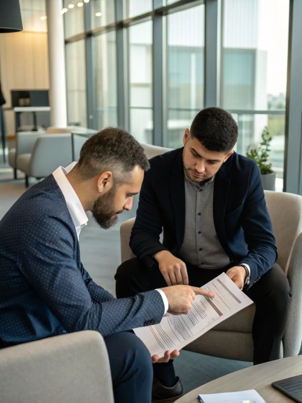 A consultant advising a client in a modern office setting, symbolizing Elaf Future's consulting services. The image should convey trust and expertise.