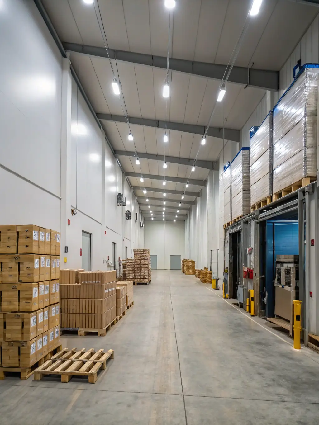 A warehouse with high ceilings and ample storage space in Shuwaikh Industrial Area, showcasing the property's functionality and suitability for industrial businesses.