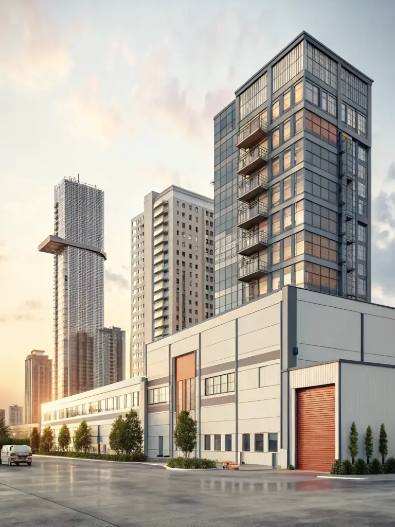 A diverse portfolio of properties managed by Elaf Future, including residential and commercial buildings, showcasing the breadth of their services. The image should convey variety and quality.